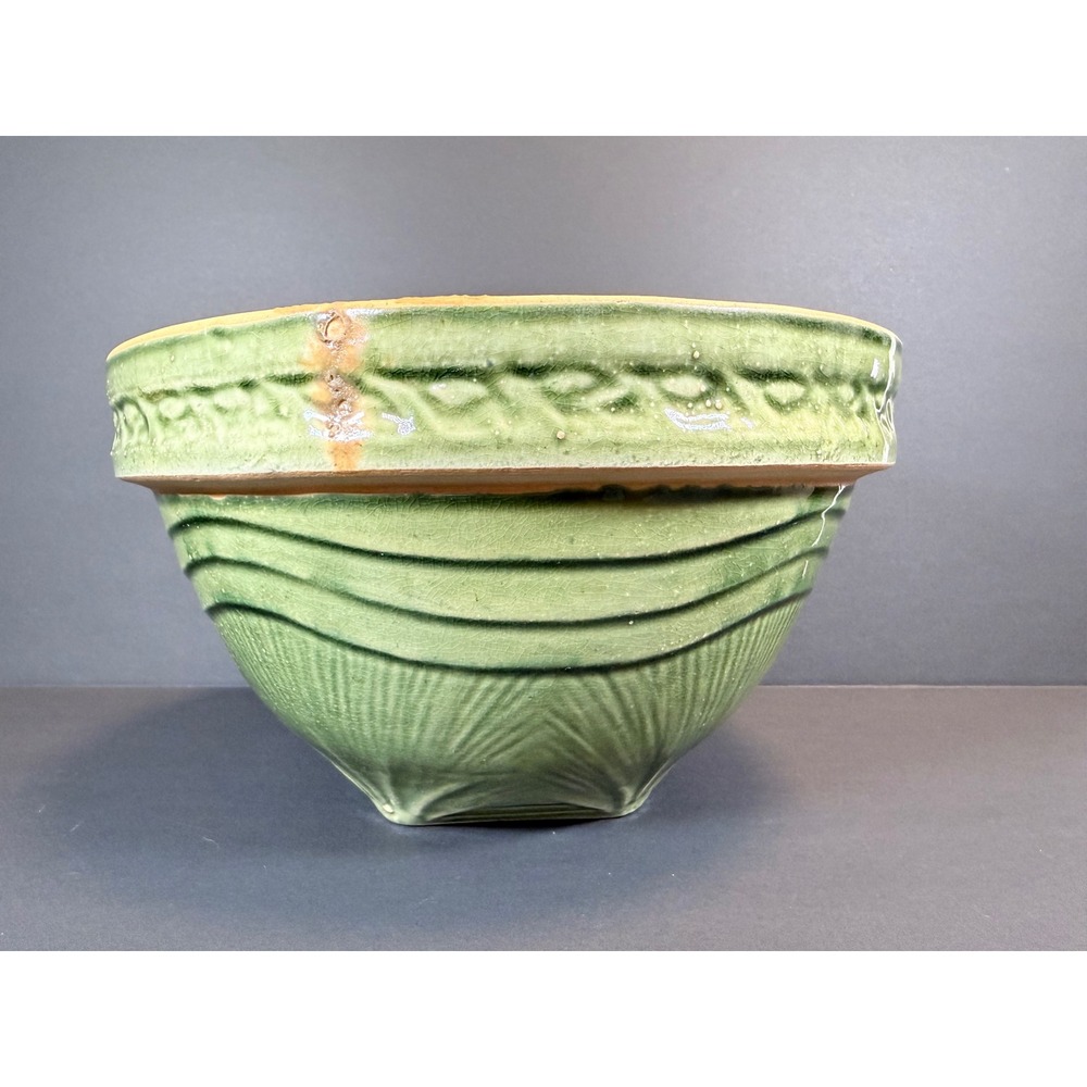 Vintage Green Glazed McCoy Sunburst Stoneware Mixing Bowl Farmhouse Cottagecore